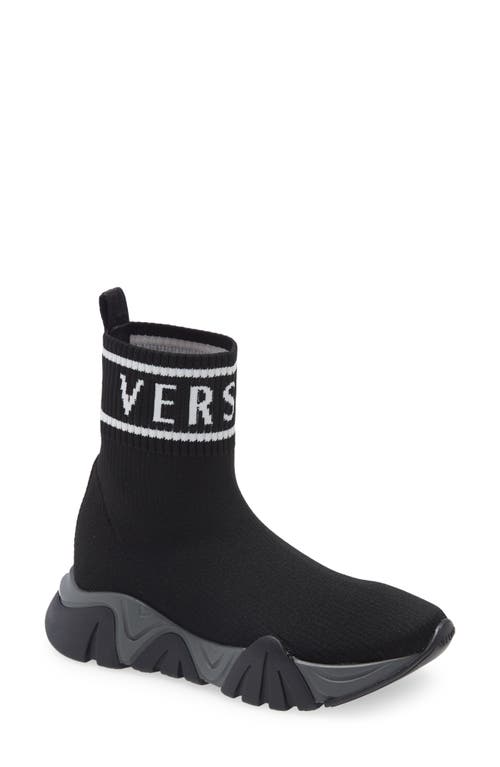 Versace Squalo Logo High Top Sock Sneaker in Black
