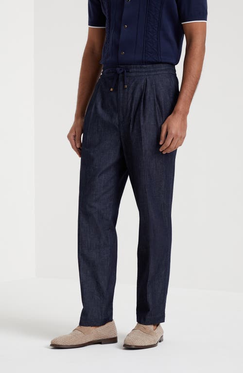 Shop Brunello Cucinelli Leisure Fit Trousers With Double Pleats In Dark Denim