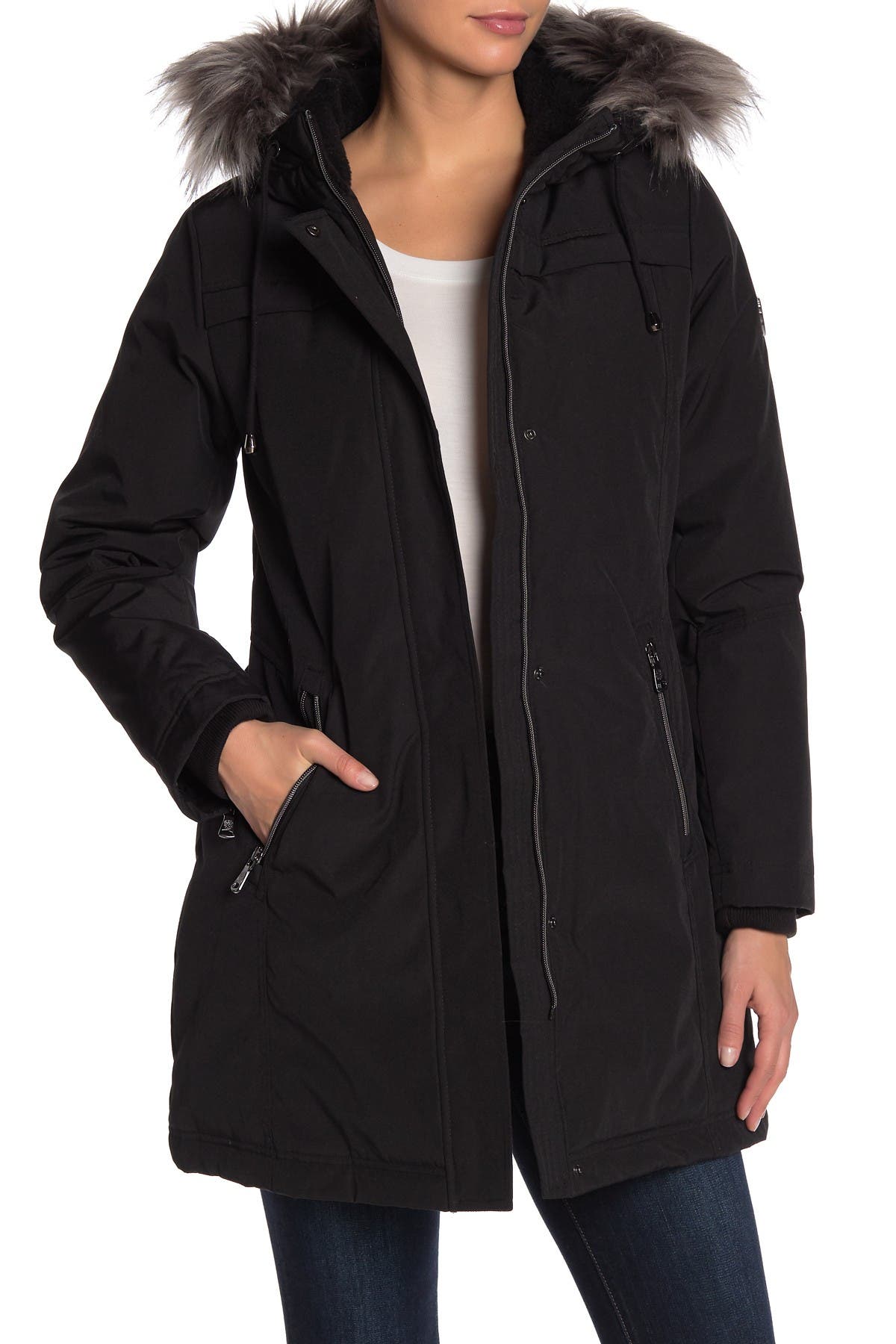 vince camuto hooded faux fur coat