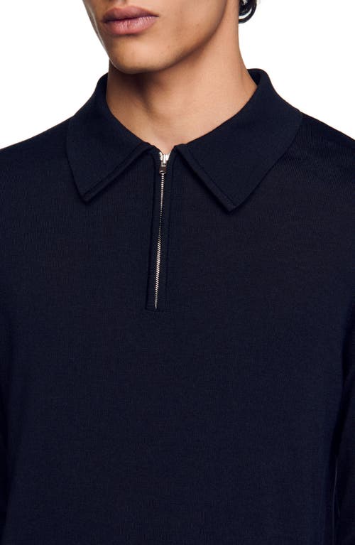 Shop Sandro Knit Polo Sweater In Navy Blue