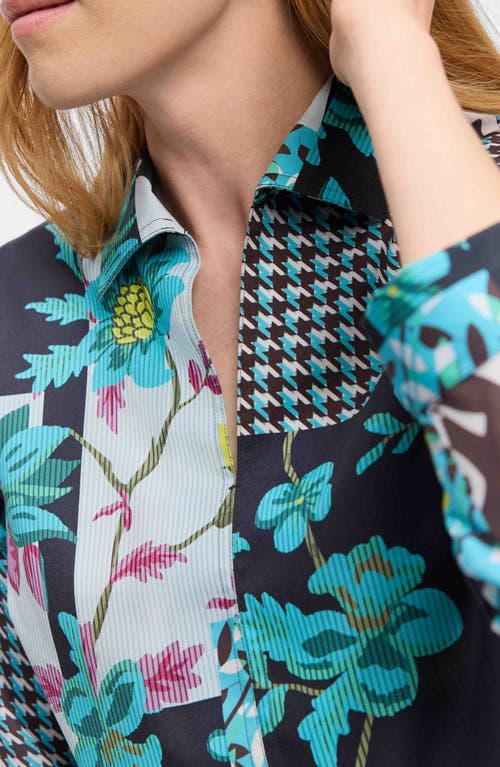 Foxcroft Agnes Sateen Top In Teal Multi