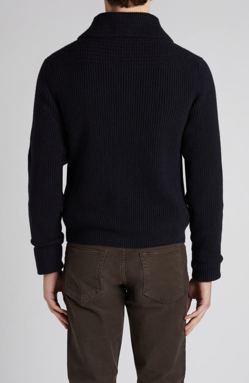 Tom Ford Cashmere Knit Sweater With Buffalo Horn Buttons And Shawl Collar In Hb906 Midnight Navy