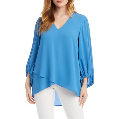 Karen Kane Crossover Blouson Sleeve Crepe Top, Blue