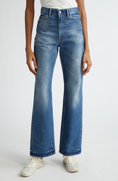 Acne Studios 1977 Distressed High Waist Bootcut Jeans Mid Blue at Nordstrom, X 30