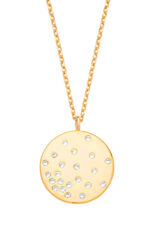 Crystal Studded Disc Pendant Necklace in Gold