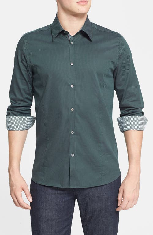 Shop Ted Baker London 'mindyou' Extra Trim Fit Stretch Cotton Dobby Sport Shirt In Green