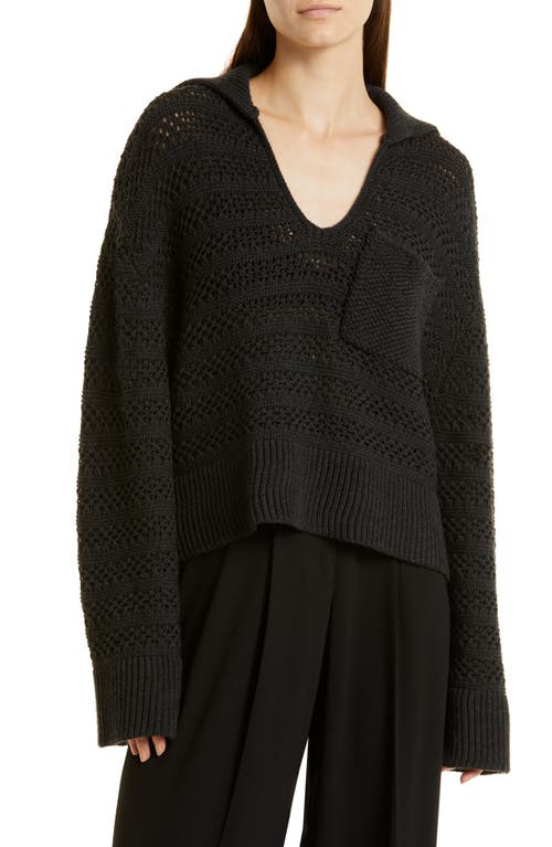 JASON WU Oversize Open Stitch Merino Wool Sweater in Black