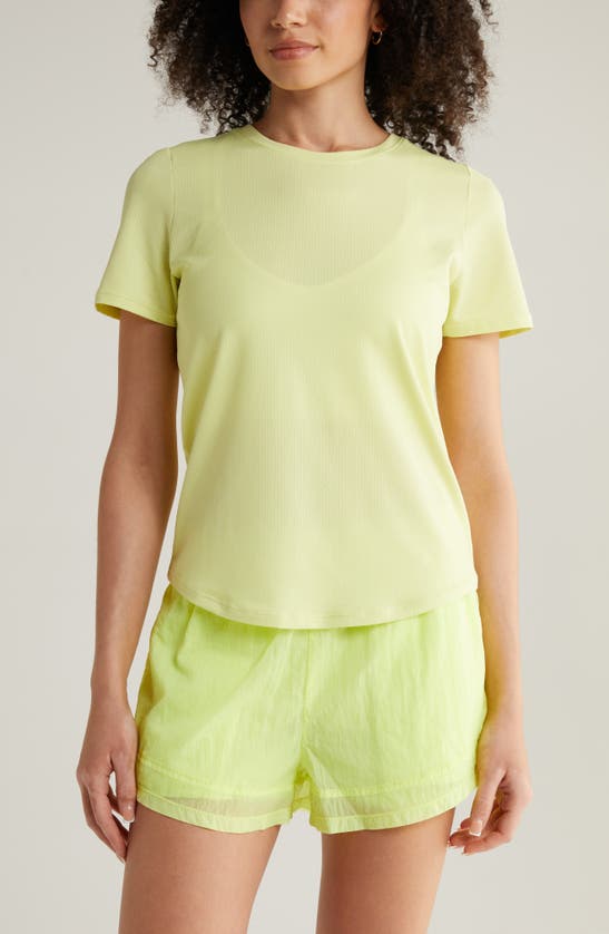 Shop Zella Motivate Perforated Crewneck T-shirt In Green Finch