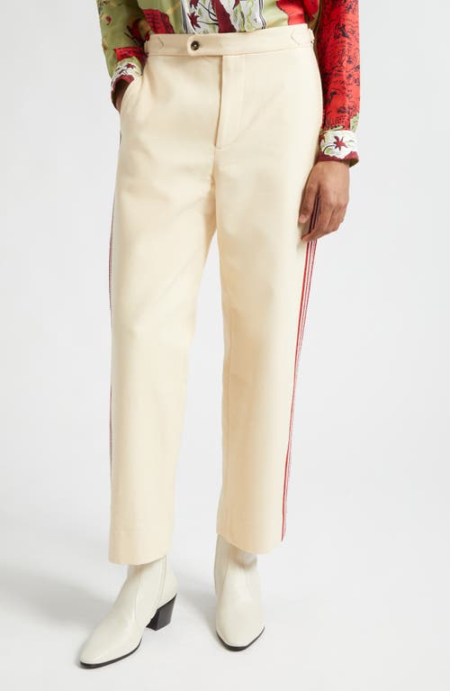 Bode Stria Beaded Cotton Pants Red Cream at Nordstrom,