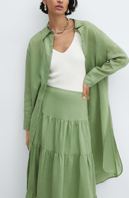 Mango Ramie Maxi-skirt Medium Brown In Green
