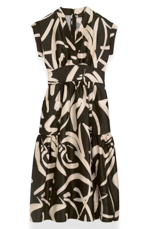 Shop Donna Karan New York Abstract Print Midi Dress In Black/light Canvas