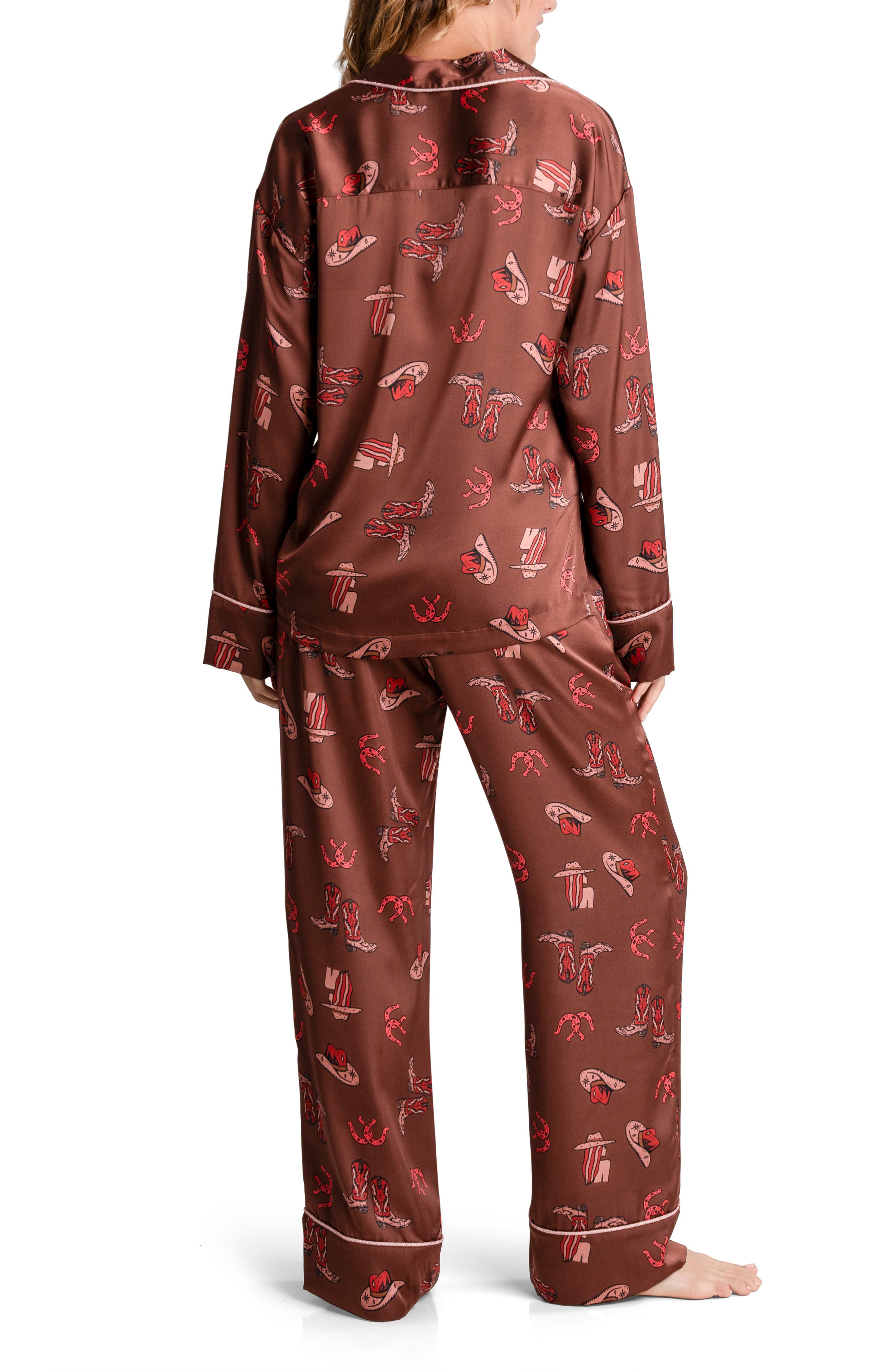 Midnight Bakery Howdy Print Satin Pajamas | Nordstrom