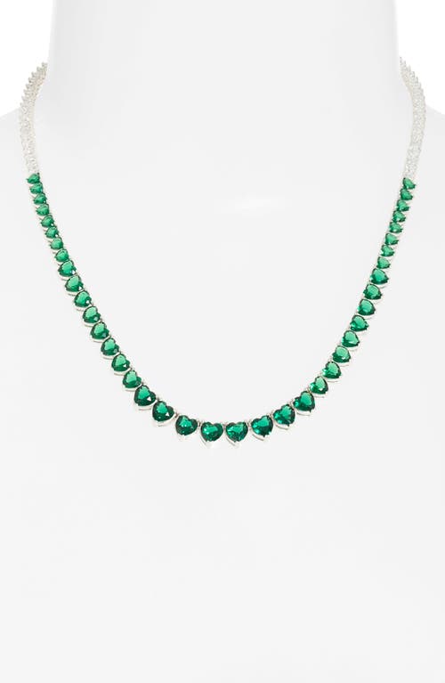 Shop Shymi Graduated Heart Tennis Necklace In Silveralf Green/white