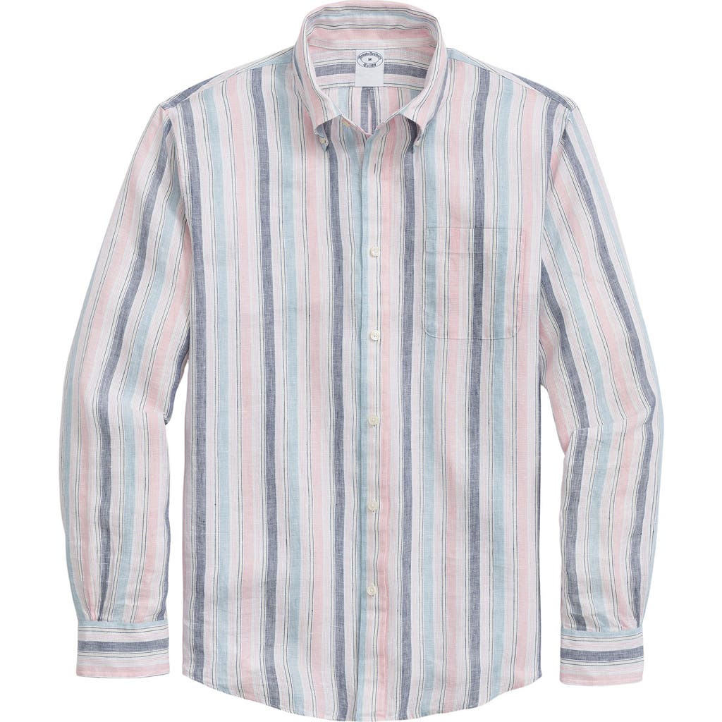 Brooks Brothers Regular Fit Stripe Linen Button-down Shirt In Archive Stripe
