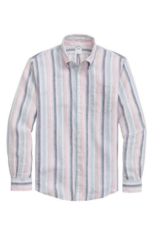 Brooks Brothers Regular Fit Stripe Linen Button-Down Shirt Archive at Nordstrom,