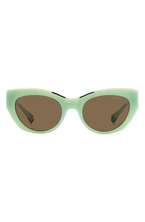 50mm Polarized Cat Eye Sunglasses in Green/Bronze Polar