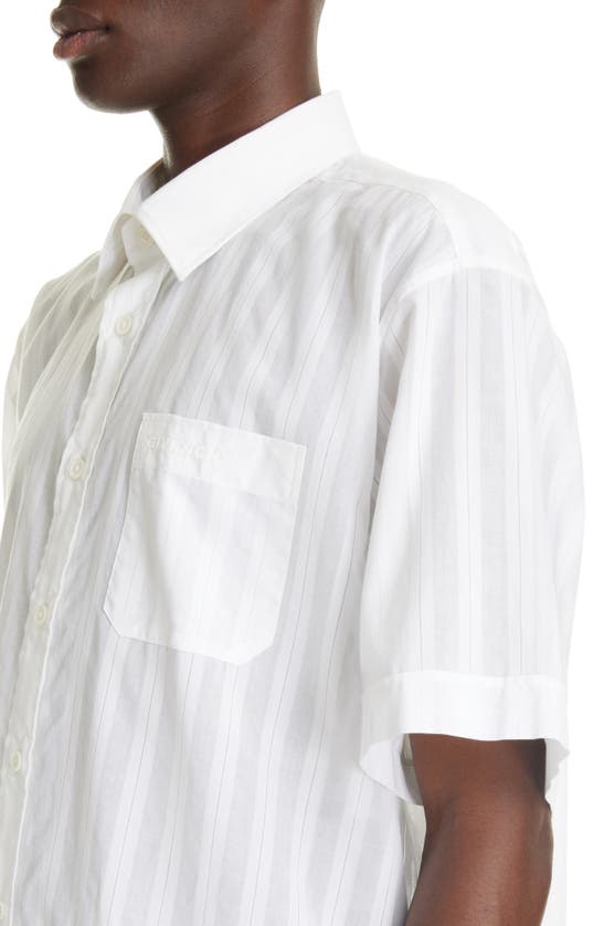 Shop Givenchy Stripe Short Sleeve Cotton Button-up Shirt In White