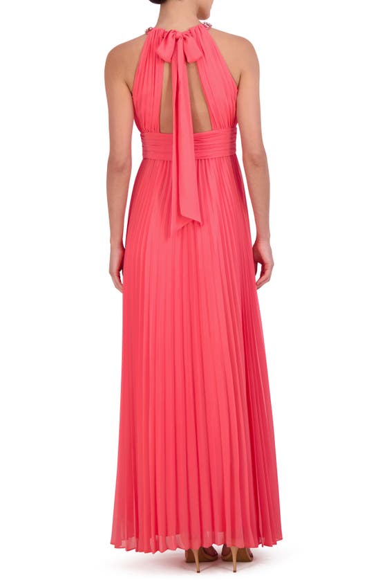 Shop Eliza J Crystal Detail Pleated Gown In Melon