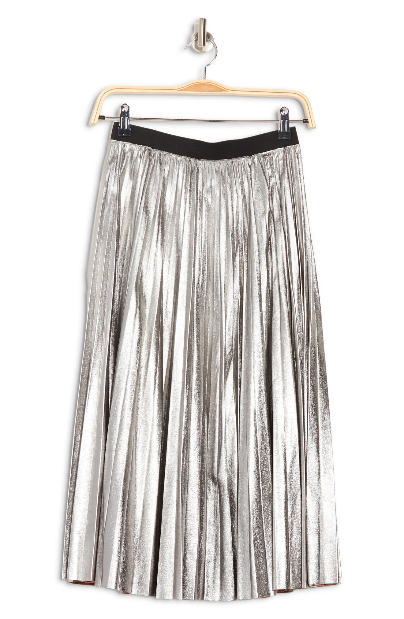 Red Valentino Pleated Leather Midi Skirt In Argento