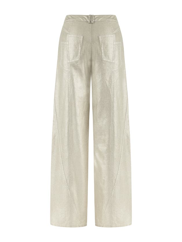 Shop Nocturne Metallic Printed Pants In Metallic Gold