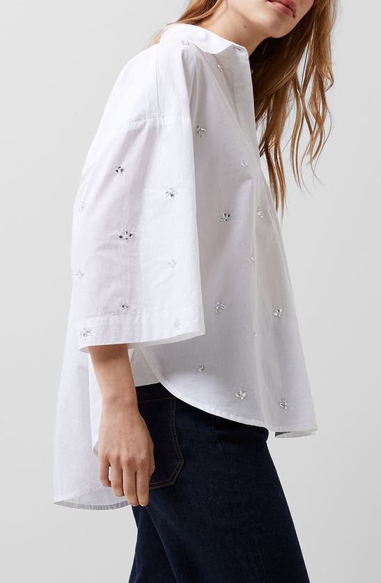 Shop French Connection Rhodes Rhinestone Shirt In Linen Whit