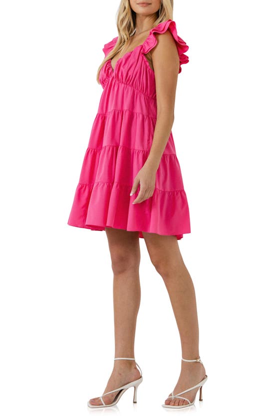 Shop Endless Rose Ruffle Sweetheart Tiered Minidress In Fuchsia