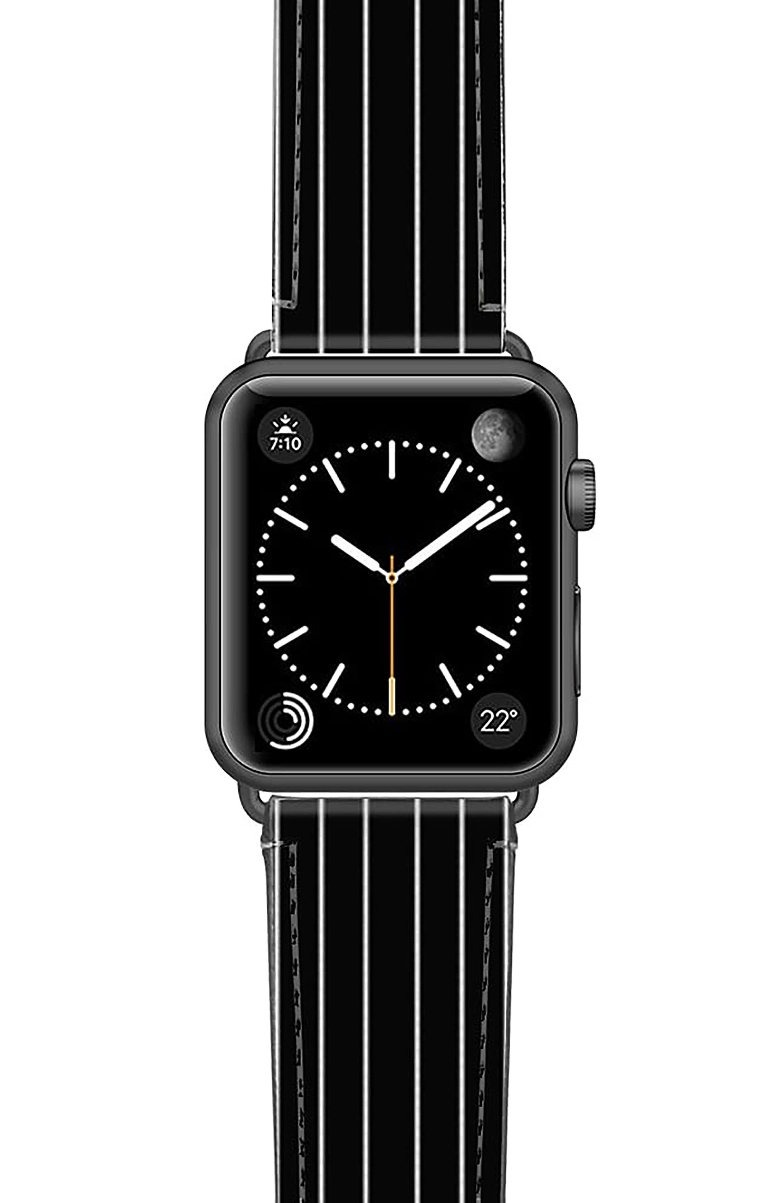 CASETiFY Black Stripe Saffiano Faux Leather Apple Watch(R) Band in Black/Gold