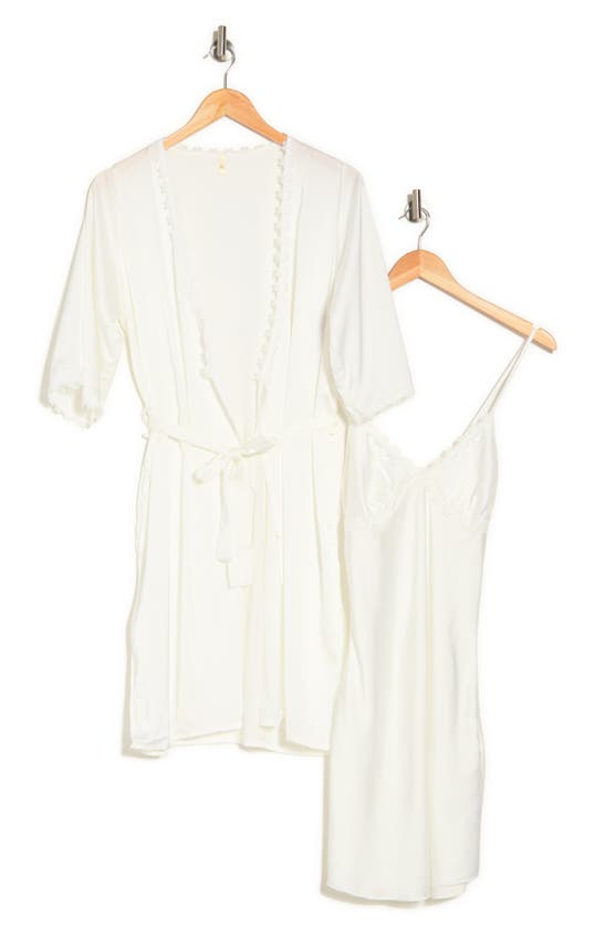 Eag Luxury Satin Long Robe & Slip Dress In White ModeSens