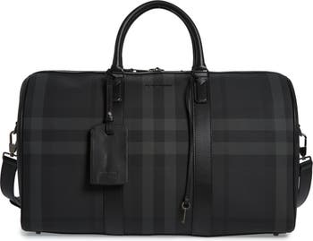BURBERRY Boston Leather-Trimmed Checked Coated-Canvas Duffle Bag for Men