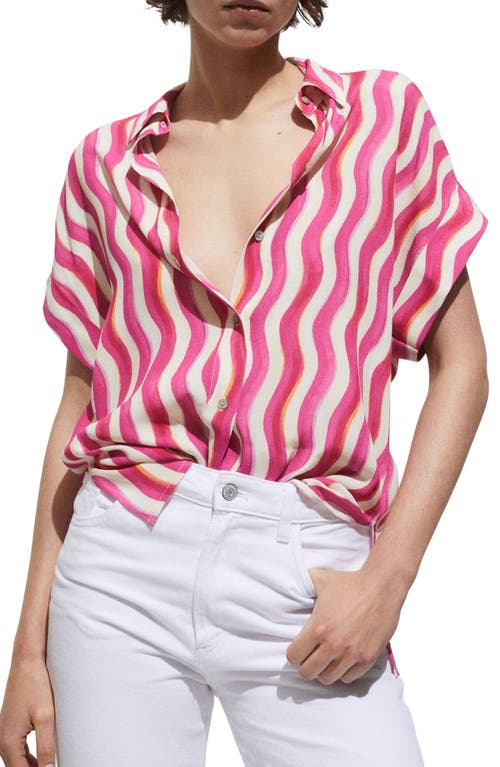 MANGO MANGO WAVY PRINT SHORT SLEEVE BUTTON-UP SHIRT 