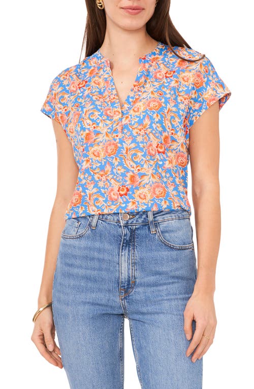 Vince Camuto Floral V-Neck Top in French Blue at Nordstrom, Size Xx-Large