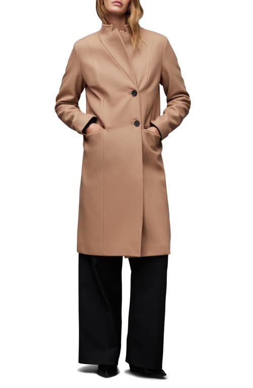 AllSaints Sidney Wool Blend Coat in Camel Brown