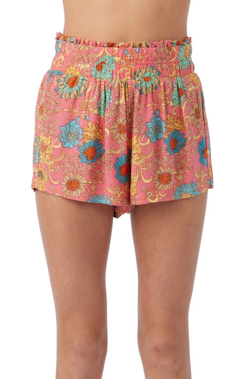 O'Neill Kids' Gabi Floral Smocked Waist Shorts in Coral