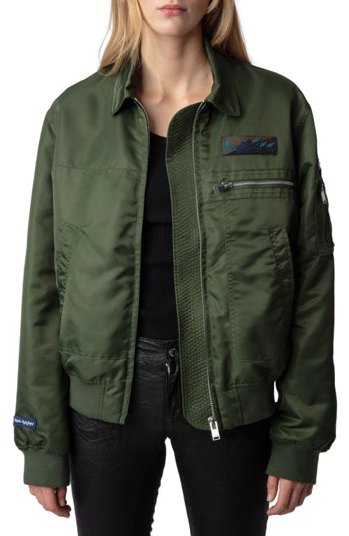 Zadig & Voltaire Bolid Logo Patch Flight Jacket in Used Kaki at Nordstrom, Size Small