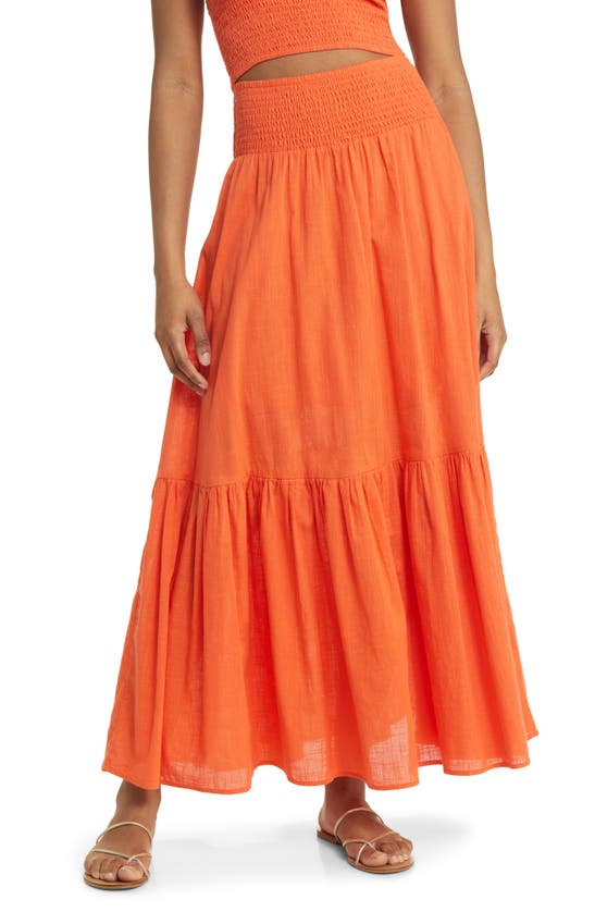 Shop Billabong In The Palms Tiered Cotton Maxi Skirt In Coral Craze