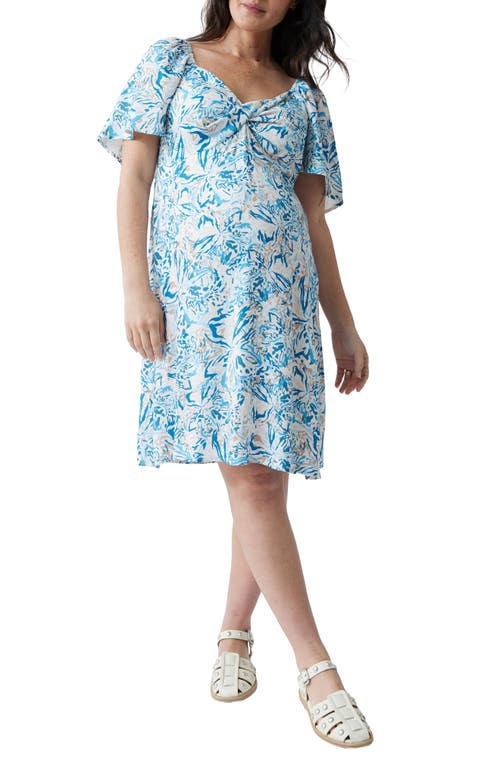 ® Ingrid & Isabel Flutter Sleeve Twist Front Maternity Dress in Painterly Blue Multi