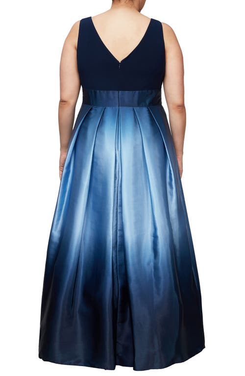 Shop Sl Fashions Ombrè Satin Gown In Navy/wedgewood