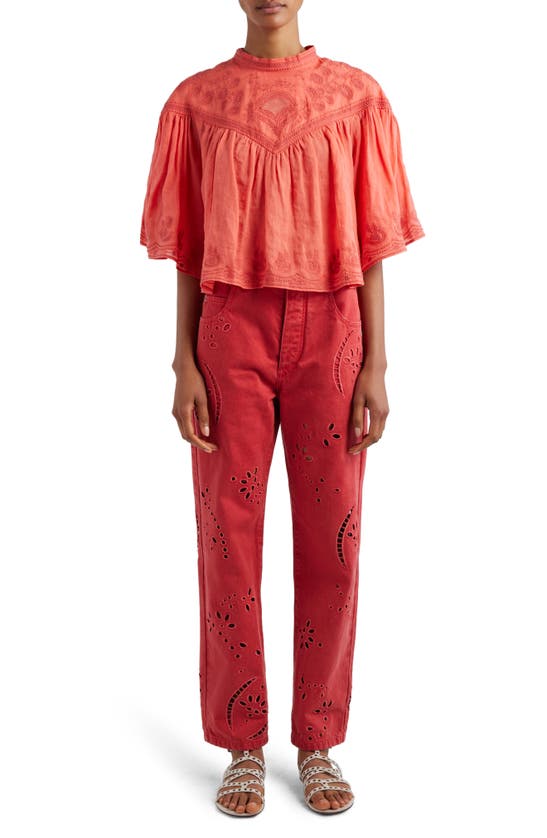 Shop Isabel Marant Irina Eyelet Embroidered Jeans In Shell Pink