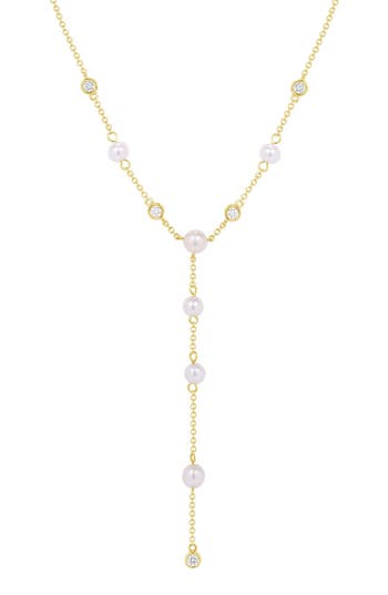 Ron Hami 14k Gold Pearl & Diamond Station Y-necklace In Yellow Gold/diamond
