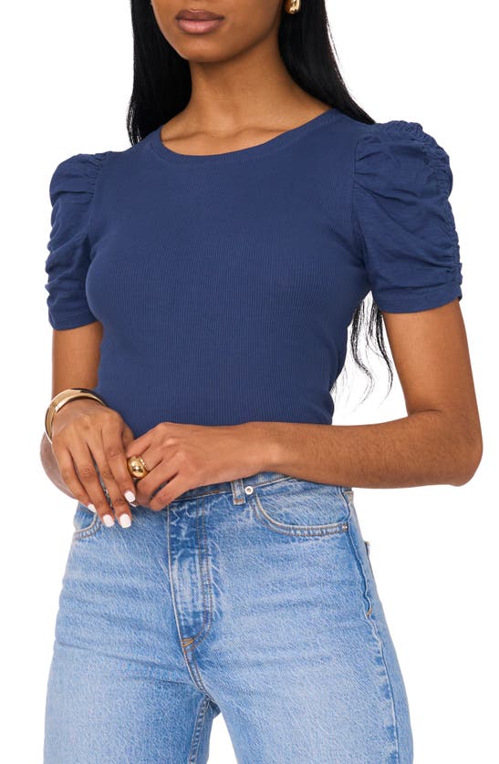 Shop 1.state Puff Sleeve Rib T-shirt In Tidal Navy