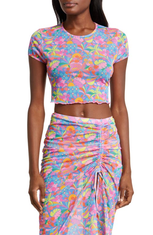 Mesh Crop Cover-Up T-Shirt in Rio Rainbow