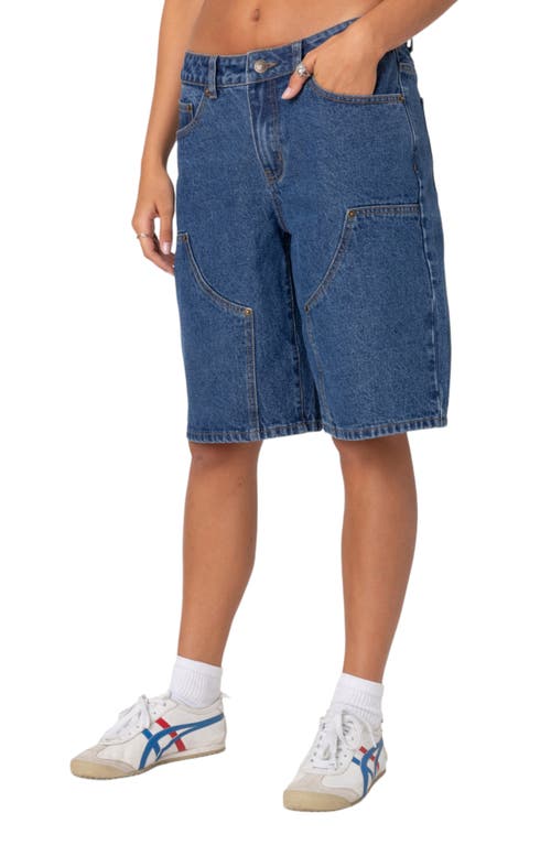 Shop Edikted Jacqui Low Rise Denim Bermuda Shorts In Blue-washed