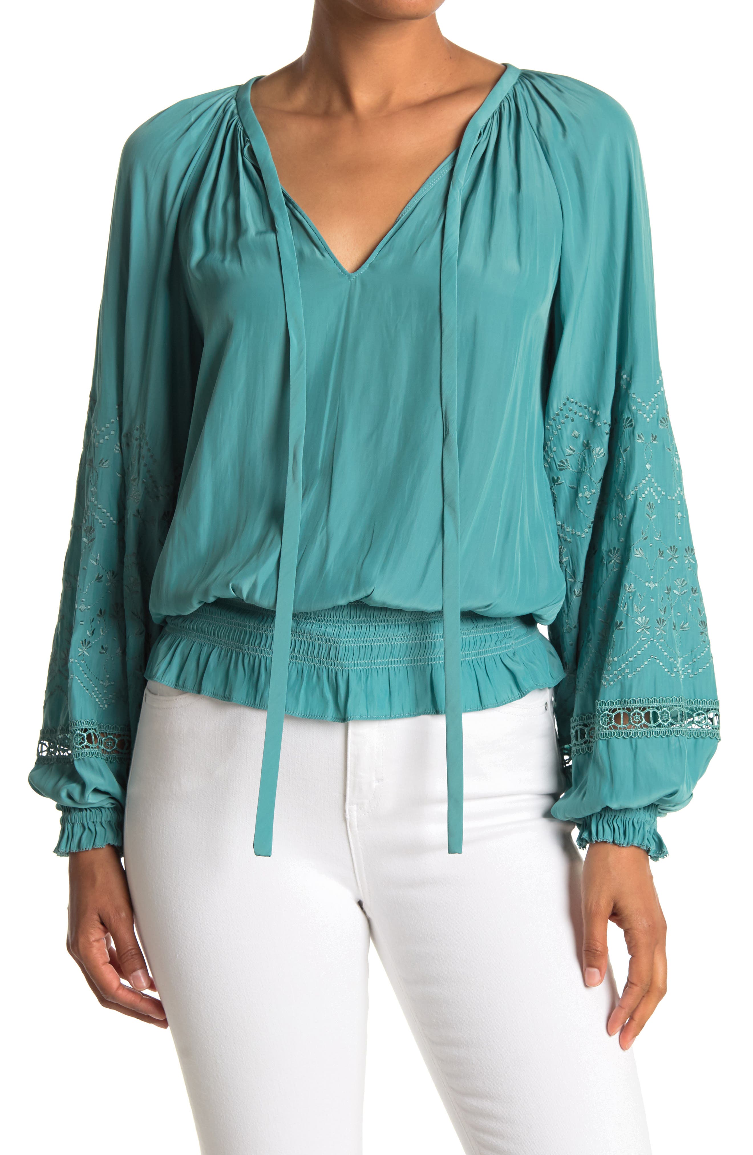 Ramy Brook Romy Embroidered Blouse In Medium Green