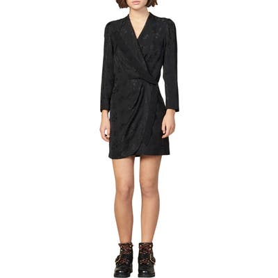 Sandro Walls Floral Jacquard Long Sleeve Dress, 4 FR - Black