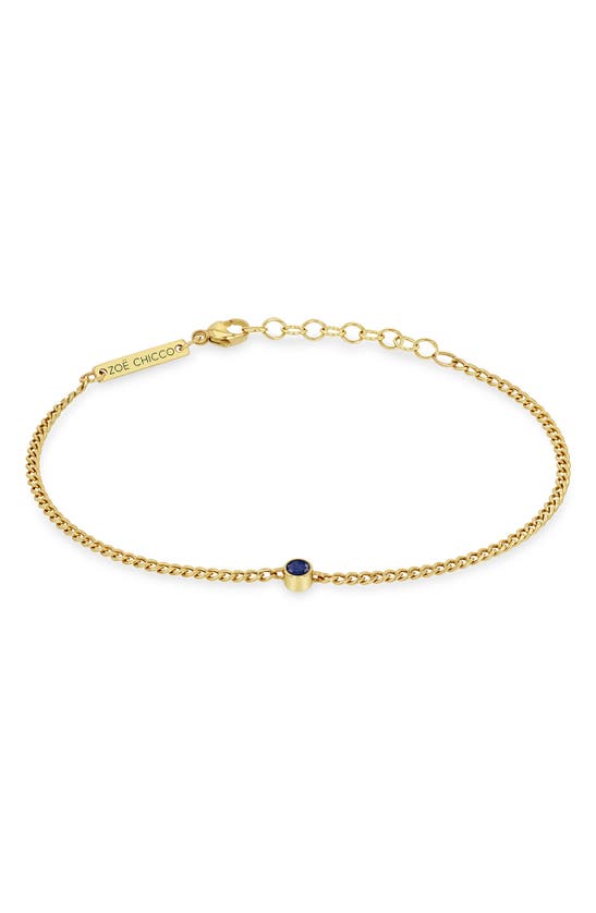 Shop Zoë Chicco Bezel Blue Sapphire Pendant Bracelet In Yellow Gold