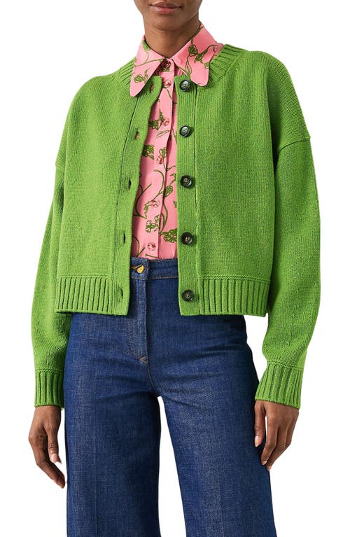 Shop Lk Bennett Amore Chunky Merino Wool Cardigan In Green