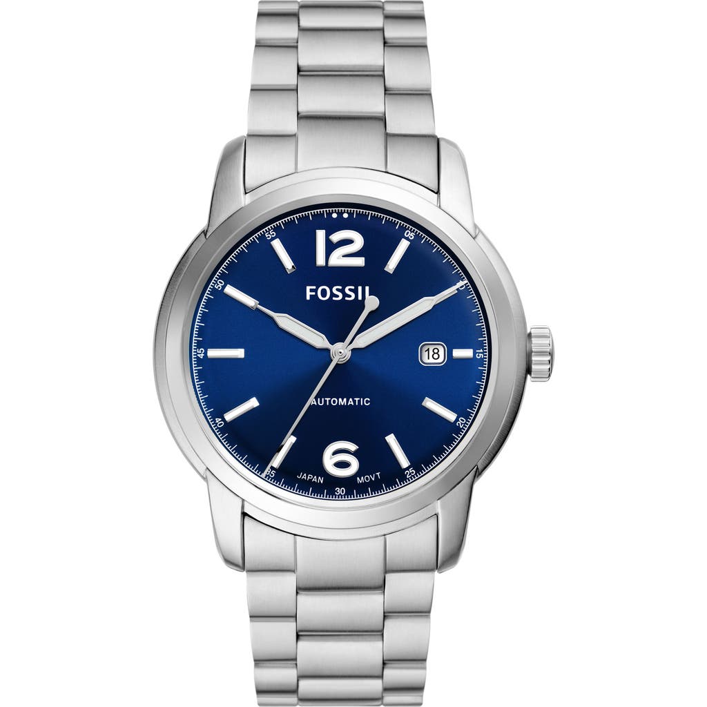 Fossil Heritage Automatic Bracelet Watch, 43mm In Silver/blue Dial