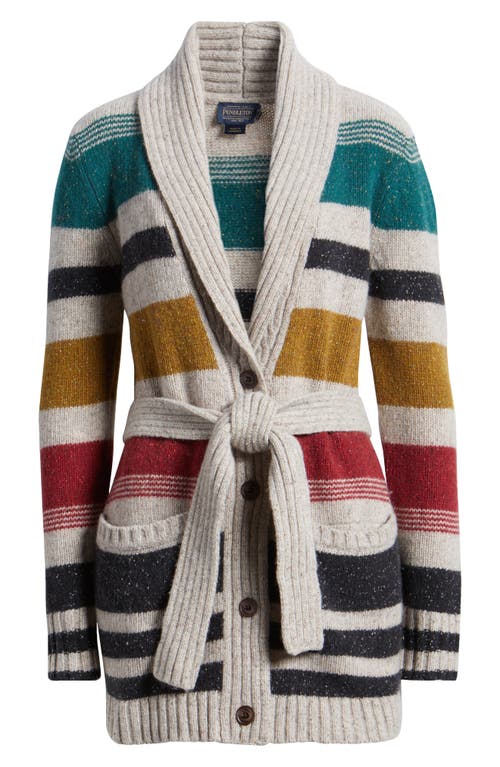 Shop Pendleton Camp Stripe Lambswool Blend Wrap Cardigan In Ivory Multi Stripe