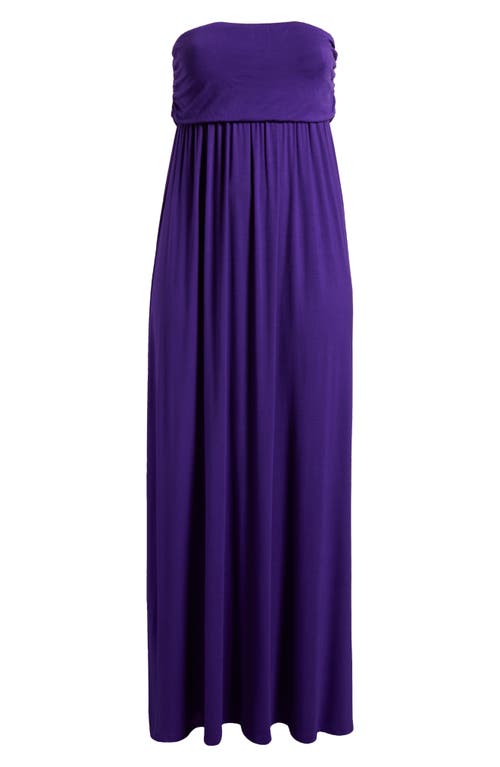 24seven Comfort Apparel Strapless Maxi Dress In Purple