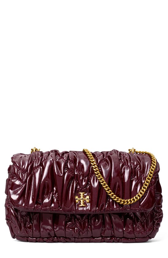 Tory Burch Mini Kira Ruched Patent Leather Shoulder Bag In Albarossa